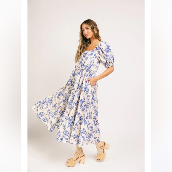Chic Blue Floral Maxi Dress - Picture 1 of 2